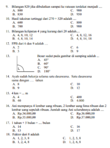 40 Soal PAS Matematika Kelas 4 Semester 1