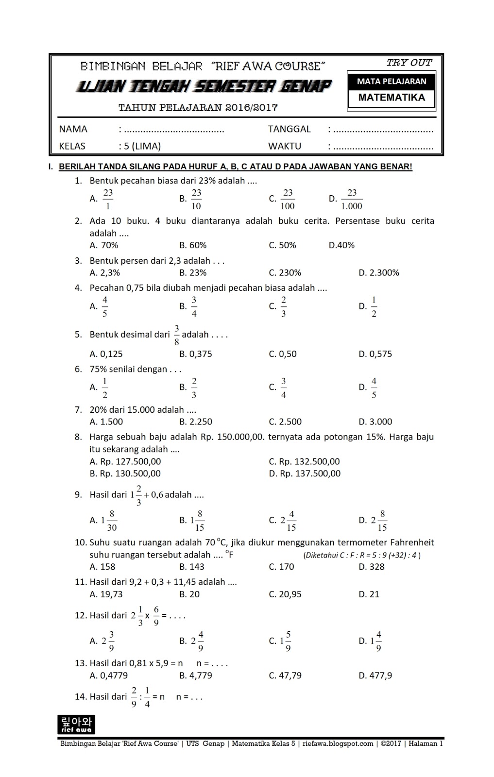 Soal Uts Matematika Kls 4 Semester 1 Dalchaebi Soal Uts Matematika Kls 4 Semester 1 Dalchaebi