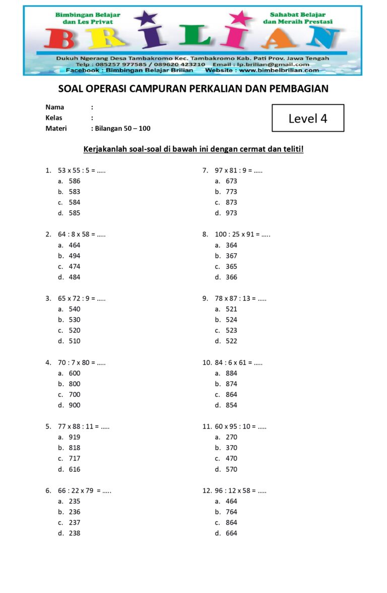 7 Rahasia Nilai Sempurna dengan Contoh Soal Matematika SD Kelas 4 Perkalian Bilangan Bulat