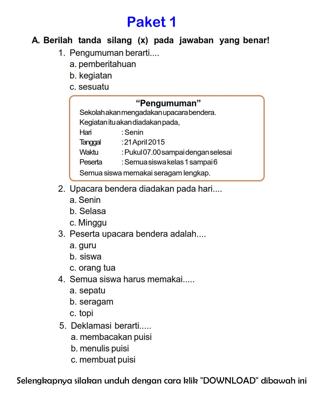 soal bahasa indonesia kelas 2 semester 2