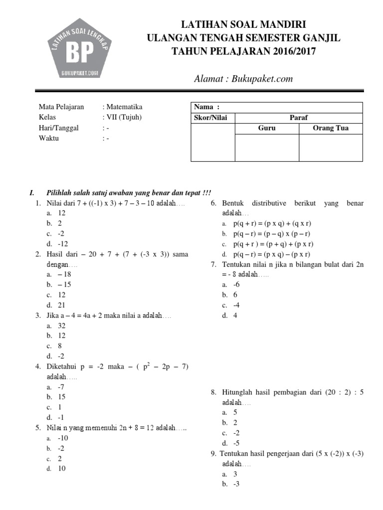 Latihan Soal Matematika Kelas 7 Semester 1 Dalchaebi Latihan Soal Matematika Kelas 7 Semester 1 Dalchaebi