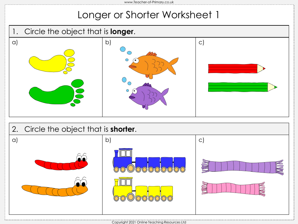 Shorter And Longer Objects Shorter And Longer Objects