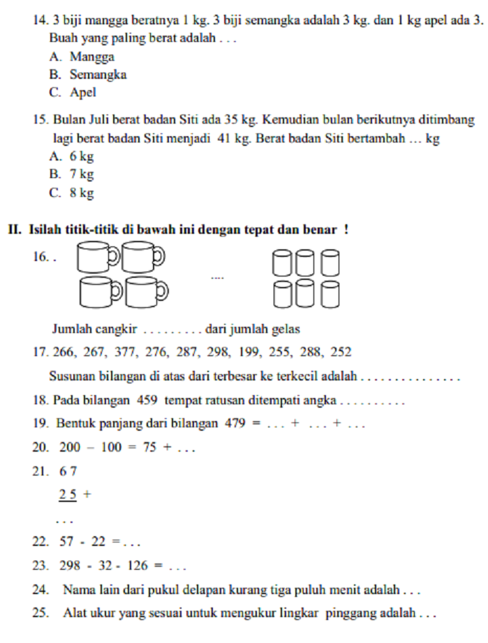 Asah Kemampuan Matematika Anak Contoh Soal Kelas 3 Semester 2 Lengkap