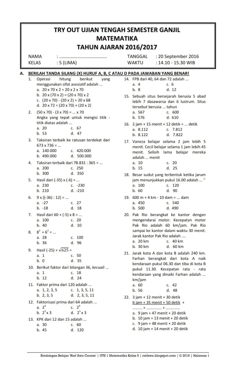3 Fakta Mengejutkan Soal PAS MTK Kelas 5 Semester 1 yang Jarang Diketahui 3 Fakta Mengejutkan Soal PAS MTK Kelas 5 Semester 1 yang Jarang Diketahui
