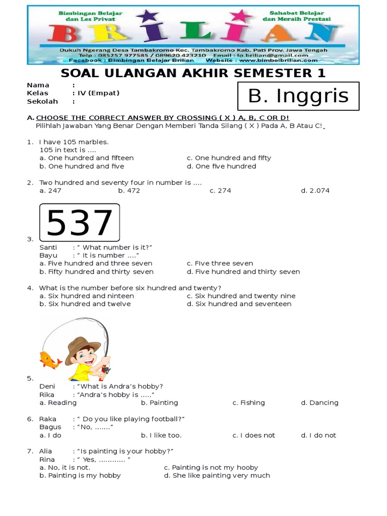 soal kelas 4 bahasa inggris soal kelas 4 bahasa inggris