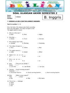 Soal Uas Bahasa Inggris Kelas 2 Semester 1 Dalchaebi