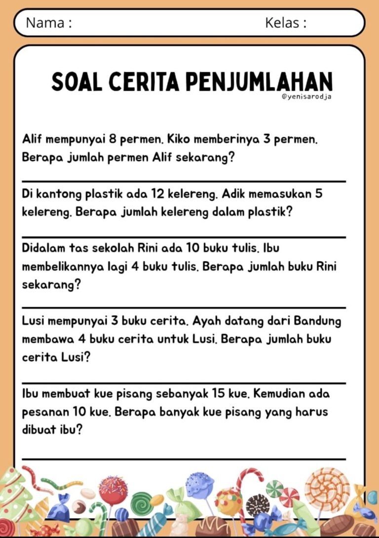 Jangan Sampai Ketinggalan! 5 Contoh Soal Cerita Penjumlahan untuk Anak SD Kelas 1 Jangan Sampai Ketinggalan! 5 Contoh Soal Cerita Penjumlahan untuk Anak SD Kelas 1