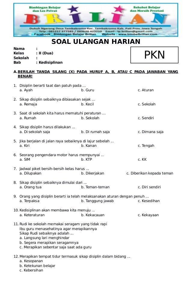 Ternyata Ini 7 Soal UTS PKN Kelas 3 SD Semester 2 Kurikulum 2013 Bimbel Brilian