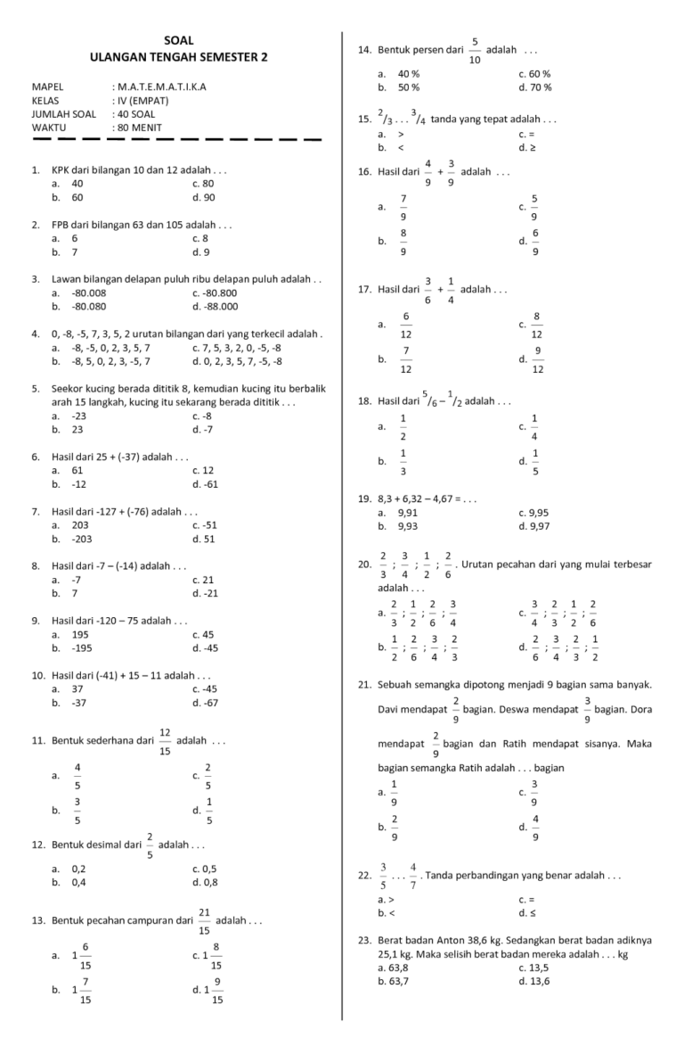 Akhirnya Tersedia Contoh Soal Matematika KK13 Kelas 4 Siap Cetak untuk Lembar Kerja Siswa di Rumah Akhirnya Tersedia Contoh Soal Matematika KK13 Kelas 4 Siap Cetak untuk Lembar Kerja Siswa di Rumah