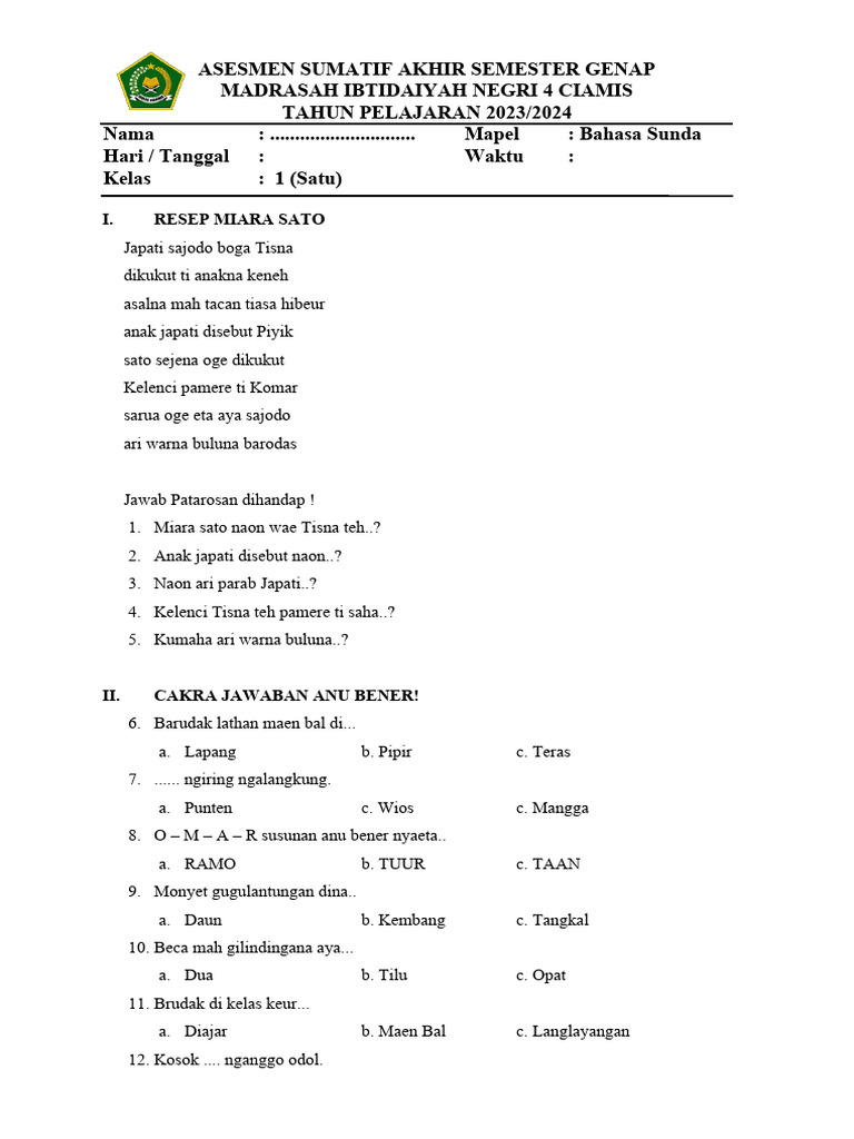 Rahasia Menguasai Soal Bahasa Sunda Kelas 1 Semester 2 dengan 5 Tips Praktis yang Terbukti