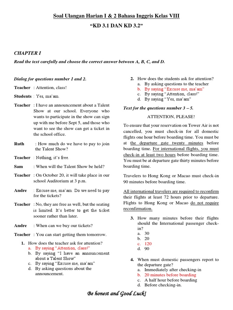 Soal Bahasa Inggris Kelas 8 Kd 3 2 - Soal Persoalan