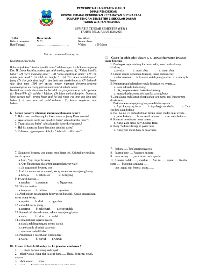 Terbukti! Soal Bahasa Sunda Kelas 5 Semester 1 dan Kunci Jawaban Bikin Nilai Naik 7 Kali