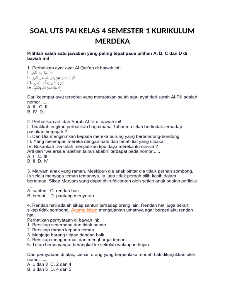 Terungkap Antara Rilis Soal PAi Kelas 4 Semester 1 Kurikulum Merdeka Bikin Guru Terkejut