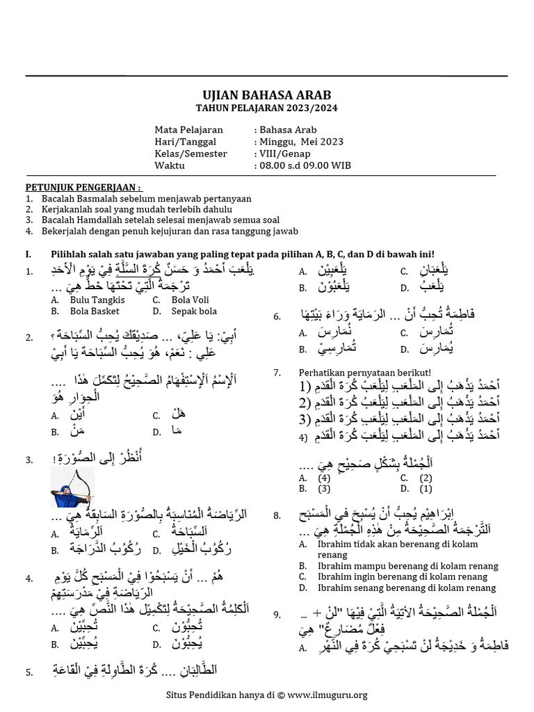Terungkap! Soal Bahasa Arab Kelas 8 Semester 1 dan Kunci Jawaban yang Jarang Diketahui