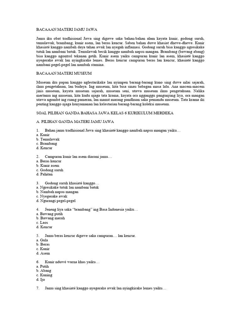 Terungkap! soal uts bahasa jawa kelas 6 semester 1 kurikulum 2013 Senjata Menko Zulhas